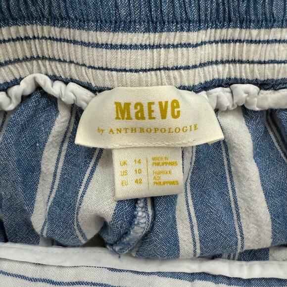Maeve Anthropologie Linen Blue Striped Pants Beachy Coastal Boho Casual Sz 10 - Picture 3 of 7